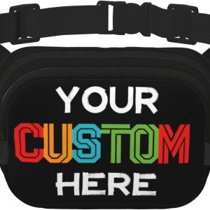Custom Fanny Pack for Men Women. Personalized Waist Bags. Add Your Logo Text Photo. Customized Adjustable Sports Belt Bag Gifts for Workout Running Cycling Hiking Travel. Black