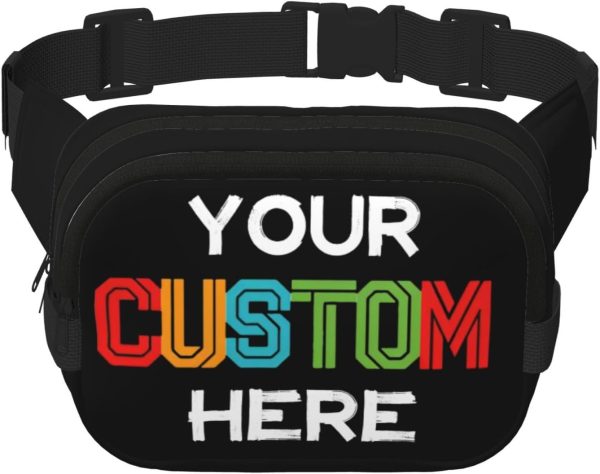 Custom Fanny Pack for Men Women. Personalized Waist Bags. Add Your Logo Text Photo. Customized Adjustable Sports Belt Bag Gifts for Workout Running Cycling Hiking Travel. Black