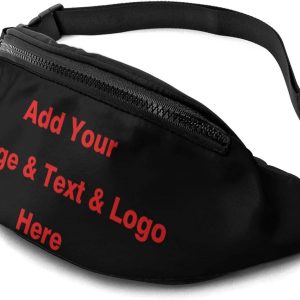 1-300PCS Custom Fanny Pack Waist Bag Personalize Bum Bags With Adjustable Belt Outdoor Travel Beach Shoulder Hip Bag For Women & Men (Black)