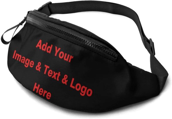 1-300PCS Custom Fanny Pack Waist Bag Personalize Bum Bags With Adjustable Belt Outdoor Travel Beach Shoulder Hip Bag For Women & Men (Black)