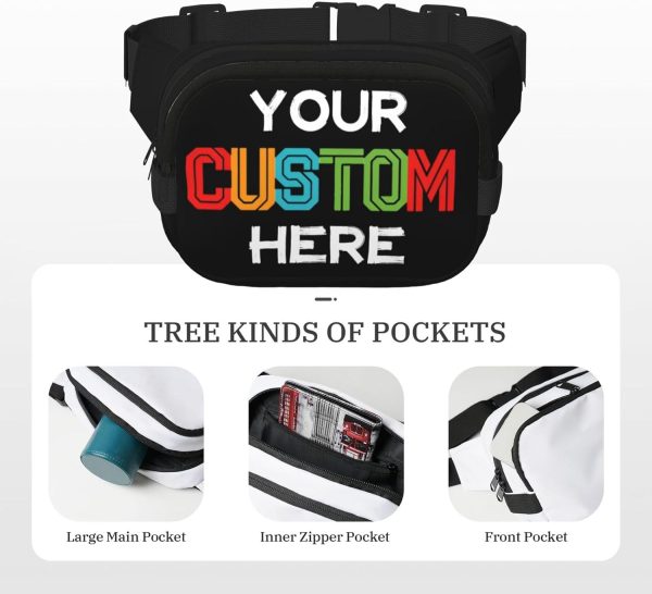 Custom Fanny Pack for Men Women. Personalized Waist Bags. Add Your Logo Text Photo. Customized Adjustable Sports Belt Bag Gifts for Workout Running Cycling Hiking Travel. Black - Image 5