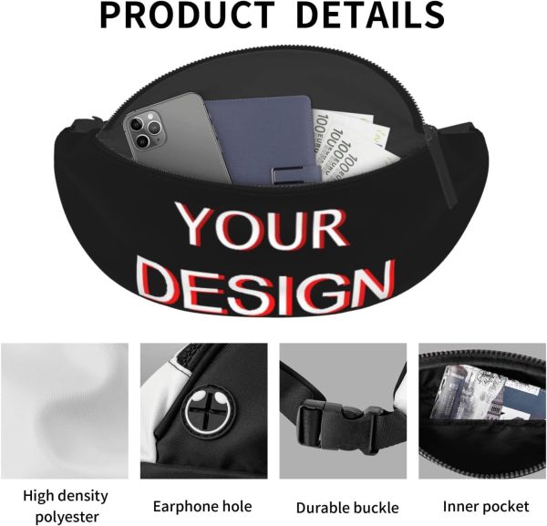 Custom Adjustable Waist Bag Design Your Logo Photo Text Personalized Fanny Pack Soft Waist Pack Customized Adjustable Belt Bag for Travel Hiking Sports Running - Image 3