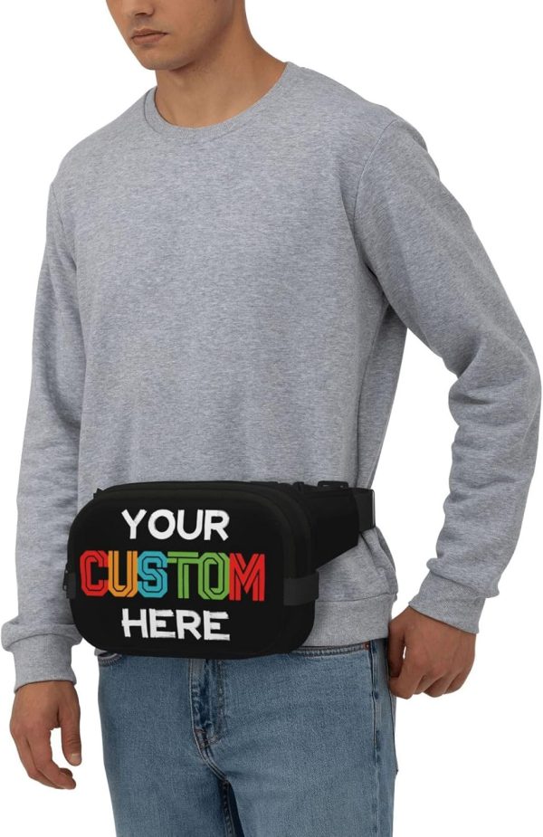 Custom Fanny Pack for Men Women. Personalized Waist Bags. Add Your Logo Text Photo. Customized Adjustable Sports Belt Bag Gifts for Workout Running Cycling Hiking Travel. Black - Image 3