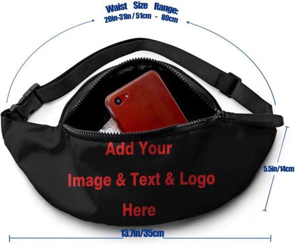 1-300PCS Custom Fanny Pack Waist Bag Personalize Bum Bags With Adjustable Belt Outdoor Travel Beach Shoulder Hip Bag For Women & Men (Black) - Image 2