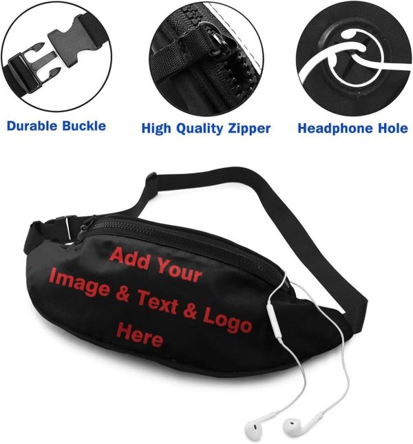 1-300PCS Custom Fanny Pack Waist Bag Personalize Bum Bags With Adjustable Belt Outdoor Travel Beach Shoulder Hip Bag For Women & Men (Black) - Image 3