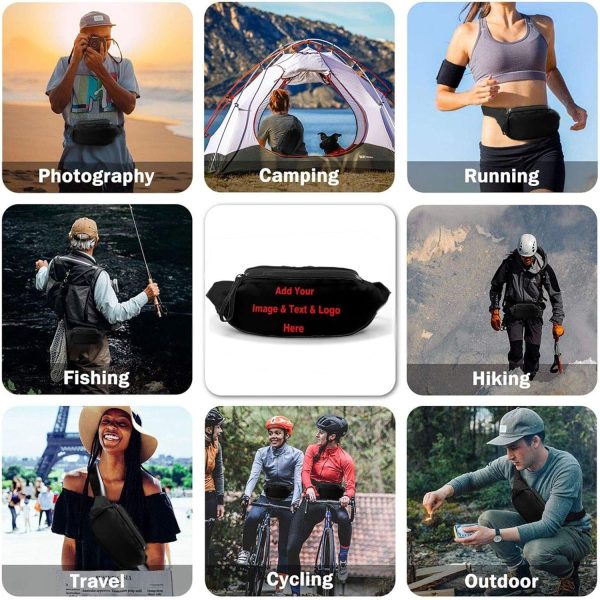 1-300PCS Custom Fanny Pack Waist Bag Personalize Bum Bags With Adjustable Belt Outdoor Travel Beach Shoulder Hip Bag For Women & Men (Black) - Image 6